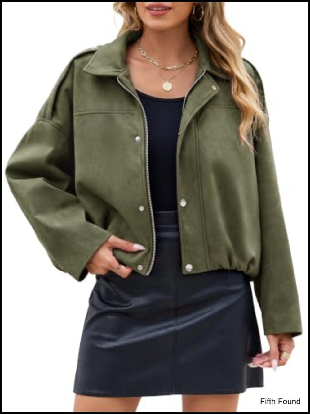 Faux Suede Cropped Bomber Jacket Batwing Sleeve Zip Up Fall Outerwear